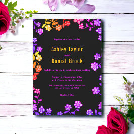 Romantische Neon Kleuren Rozen Glow Floral Wedding Kaart