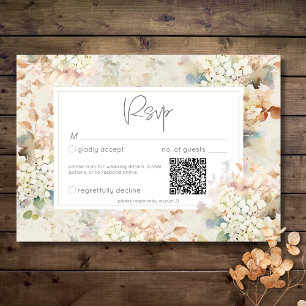 Romantische Neutrale  Hortensia's Wedding QR RSVP Kaartje