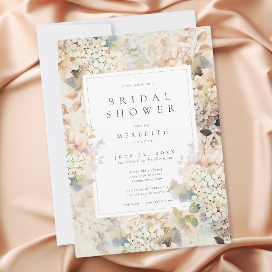 Romantische Neutrale Vintage Hydrangea Bruiloftsbo Kaart