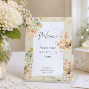 Romantische Neutrale Vintage Hydrangea Bruiloftssh Reclamebord Met Voetstuk