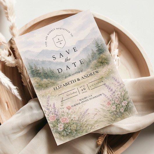 Romantische Nevelige Bergbos Bruiloft Save The Date