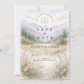 Romantische Nevelige Bergbos Bruiloft Save The Date (Voorkant)