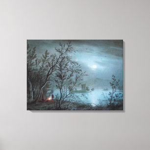 ROMANTISCHE NOCTURNE LANDSCHAP IN BLAUW CANVAS AFDRUK