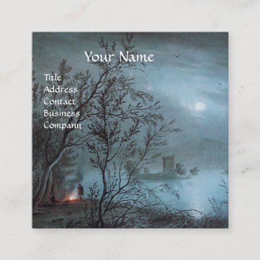 ROMANTISCHE NOCTURNE LANDSCHAP IN BLAUW parelpapie Vierkante Visitekaartje (Voorkant)
