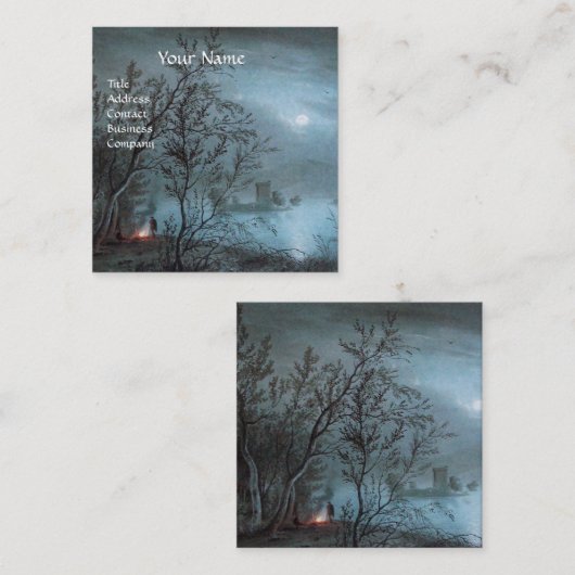 ROMANTISCHE NOCTURNE LANDSCHAP IN BLAUW parelpapie Vierkante Visitekaartje (Voorkant / Achterkant)