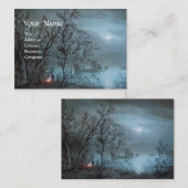 ROMANTISCHE NOCTURNE LANDSCHAP IN BLAUW parelpapie Visitekaartje (Voorkant / Achterkant)