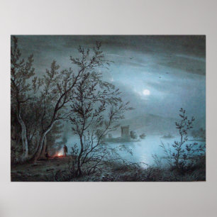 ROMANTISCHE NOCTURNE LANDSCHAP IN BLAUW POSTER