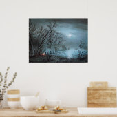 ROMANTISCHE NOCTURNE LANDSCHAP IN BLAUW POSTER (Keuken)