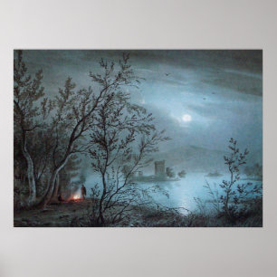 ROMANTISCHE NOCTURNE LANDSCHAP IN BLAUW POSTER