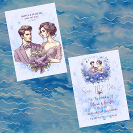 Romantische oceaan blauw marien leven schelpdieren save the date