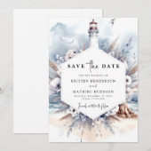Romantische Oceanische Golven Vuurtoren bruiloft Save The Date (Voorkant / Achterkant)