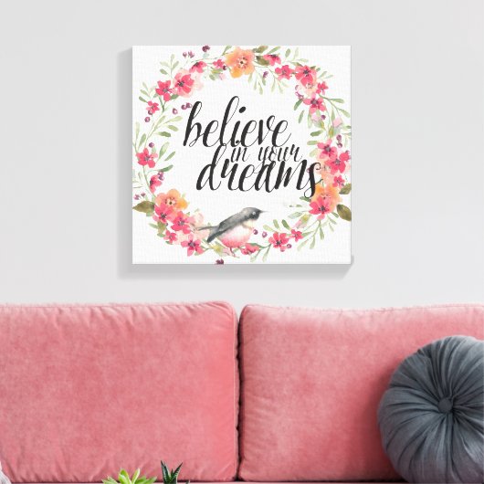 Romantische Oleander Vogel Roze Bloemen Dromen Canvas Afdruk (Insitu (Woonkamer))