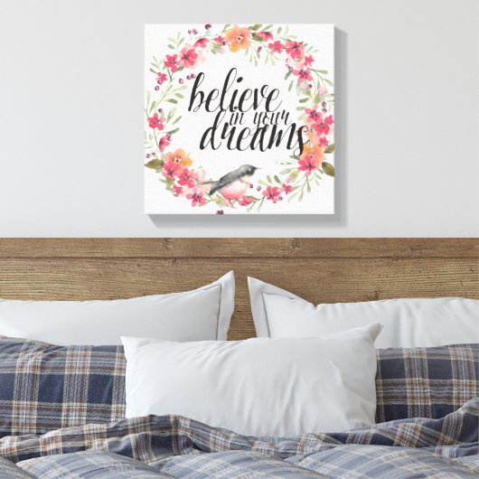 Romantische Oleander Vogel Roze Bloemen Dromen Canvas Afdruk (Insitu (Slaapkamer))