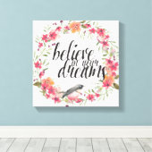 Romantische Oleander Vogel Roze Bloemen Dromen Canvas Afdruk (Insitu (Houten vloer))