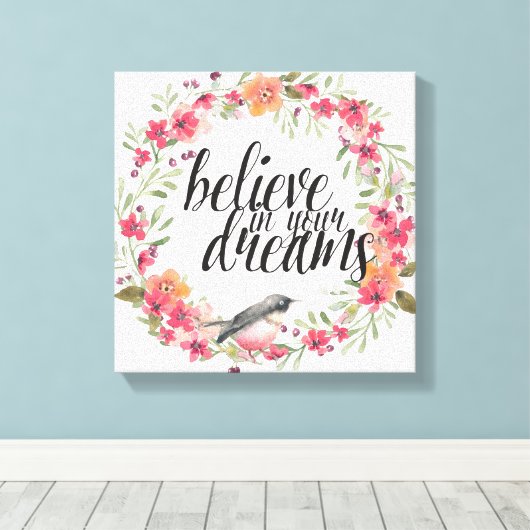 Romantische Oleander Vogel Roze Bloemen Dromen Canvas Afdruk (Insitu (Houten vloer))