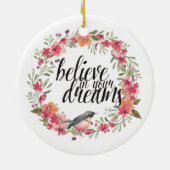 Romantische Oleander Vogel Roze Bloemen Droom Keramisch Ornament (Achterkant)