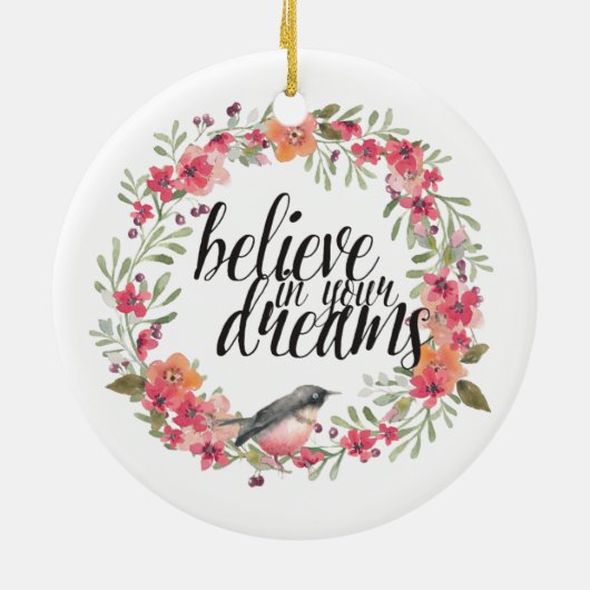 Romantische Oleander Vogel Roze Bloemen Droom Keramisch Ornament (Achterkant)