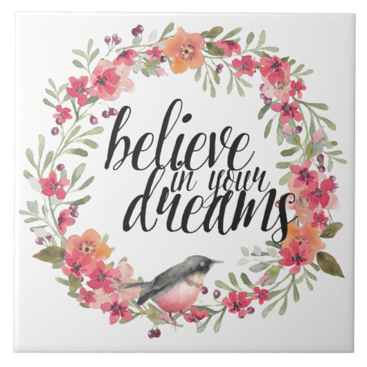 Romantische Oleander Vogel Roze Bloemen Droom Tegeltje (Voorkant)