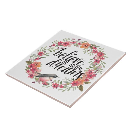 Romantische Oleander Vogel Roze Bloemen Droom Tegeltje (Zijkant)