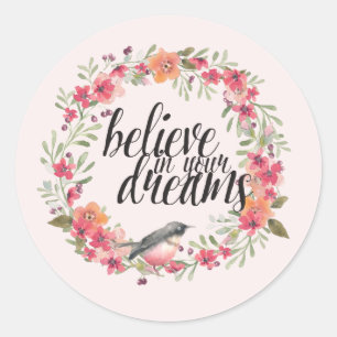 Romantische Oleander Vogel Roze Bloemendroom Ronde Sticker