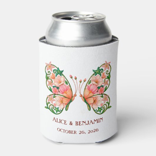 Romantische olieverfschildering bloem vlinder blikjeskoeler (Blikje Voorkant)