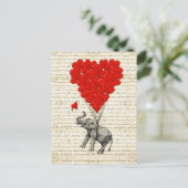 Romantische olifant en hartballonnen briefkaart (Staand voorkant)
