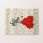 Romantische olifant en hartballonnen legpuzzel (Horizontaal)