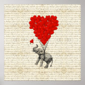 Romantische olifant en hartballonnen poster (Voorkant)