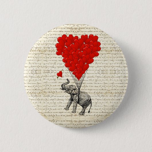 Romantische olifant en hartballonnen ronde button 5,7 cm (Voorkant)