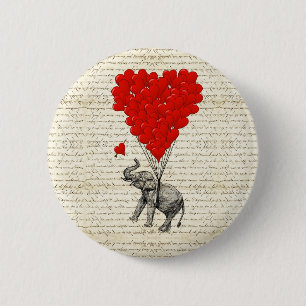 Romantische olifant en hartballonnen ronde button 5,7 cm