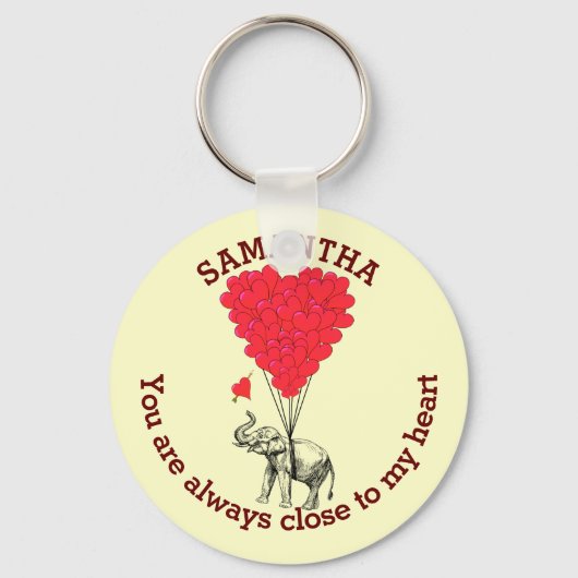 Romantische olifant en rood hart gepersonaliseerd sleutelhanger (Voorkant)