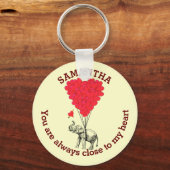 Romantische olifant en rood hart gepersonaliseerd sleutelhanger (Voorkant)