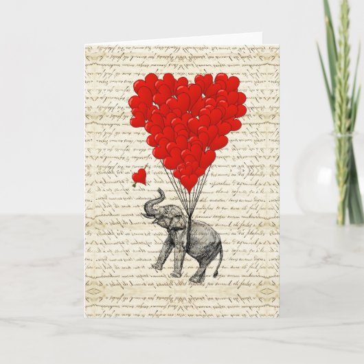 Romantische olifant & hartballonnen kaart (Voorkant)