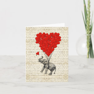 Romantische olifant & hartballonnen kaart
