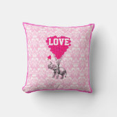 Romantische olifant op roze damast kussen (Voorkant)
