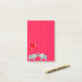 Romantische olifanten en rode harten op pooldots post-it® notes (Op bureau)