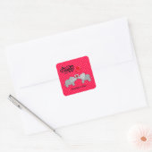 Romantische olifanten en rode harten op pooldots vierkante sticker (Envelop)