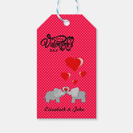 Romantische Olifanten & Rode Harten Op Stippen Cadeaulabel (Voorkant)