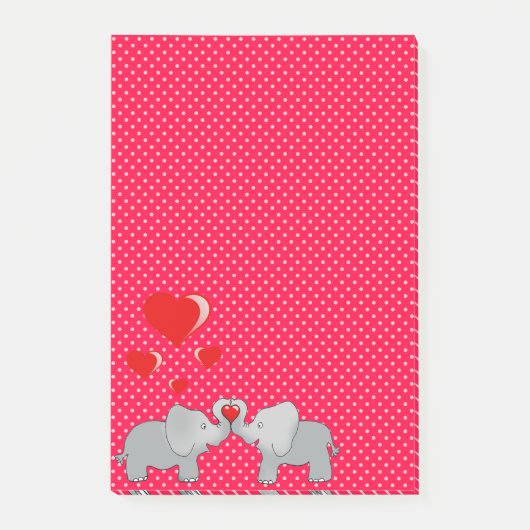 Romantische Olifanten & Rode Harten op Stippen Post-it® Notes (Voorkant)