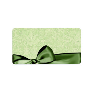 Romantische Olijf Groene Faux Satijn Bow Bruiloft  Etiket