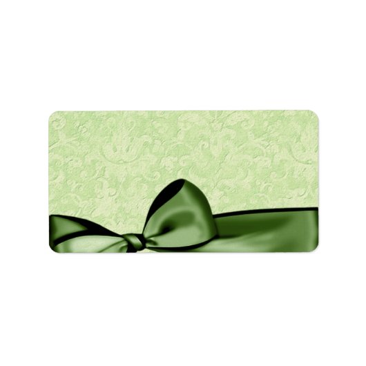 Romantische Olijf Groene Faux Satijn Bow Bruiloft Etiket (Voorkant)