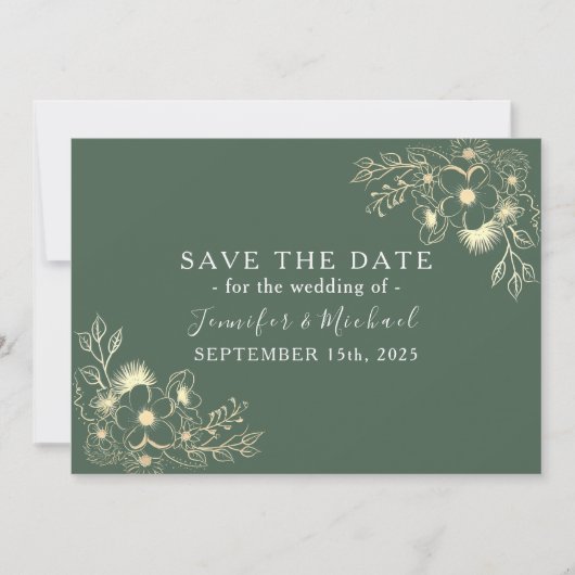 Romantische olijfgroene bruiloft Save the Date (Voorkant)