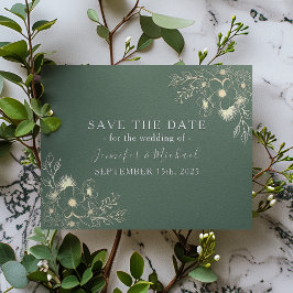 Romantische olijfgroene trouwkaart 'Save the Date' Save The Date