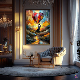 Romantische omhelzing onder een Glazen in lood har Poster