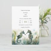 Romantische onderwater zeepaardpaar strand bruilof kaart (Staand voorkant)