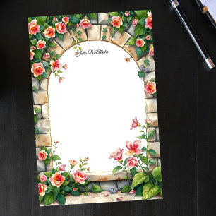 Romantische Ontluikende Rozen Onder Stenen Boog Briefpapier