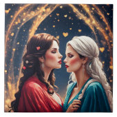 Romantische ontmoeting tussen twee elegante vrouwe tegeltje (Voorkant)