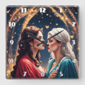 Romantische ontmoeting tussen twee elegante vrouwe vierkante klok (Voorkant)