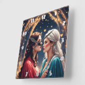 Romantische ontmoeting tussen twee elegante vrouwe vierkante klok (Hoek)