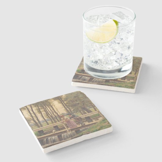 Romantische ontmoetingsplaats (door Edmund Blair L Stenen Onderzetter (Zijkant)